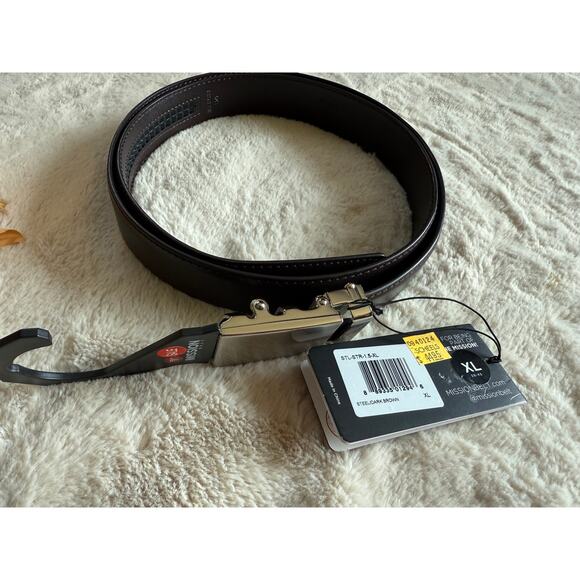 MISSION BELT STEEL BUCKLE DARK BROWN BELT XL - Picture 1 of 3